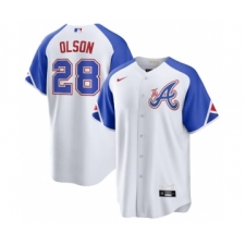Men's Atlanta Braves #28 Matt Olson White 2023 City Connect Cool Base Stitched Baseball Jersey