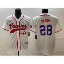 Men's Atlanta Braves #28 Matt Olson White Cool Base Stitched Baseball Jersey1