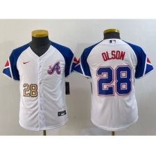 Youth Atlanta Braves #28 Matt Olson Number White 2023 City Connect Cool Base Stitched Jersey