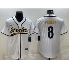 Men's Pittsburgh Steelers #8 Kenny Pickett White Cool Base Stitched Baseball Jersey