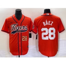 Men's Detroit Tigers #28 Javier Baez Number Orange Cool Base Stitched Baseball Jersey