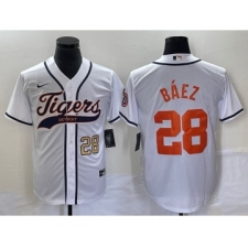 Men's Detroit Tigers #28 Javier Baez Number White Cool Base Stitched Baseball Jersey