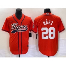 Men's Detroit Tigers #28 Javier Báez Orange Cool Base Stitched Baseball Jersey