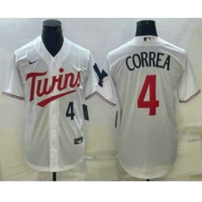 Men's Minnesota Twins #4 Carlos Correa Number White Red Stitched MLB Cool Base Nike Jersey