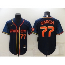 Men's Houston Astros #77 Luis Garcia Number 2022 Navy Blue City Connect Cool Base Stitched Jersey