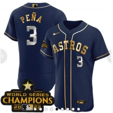 Men's Houston Astros #3 Jeremy Pena 2023 Blue Gold World Serise Champions Base Stitched Jerseys