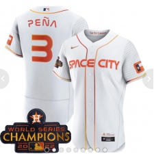 Men's Houston Astros #3 Jeremy Pena 2023 White Serise Champions Base Stitched Jerseys