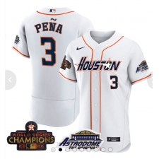 Men's Houston Astros #3 Jeremy Pena 2023 White World Serise Champions Base Stitched Jerseys