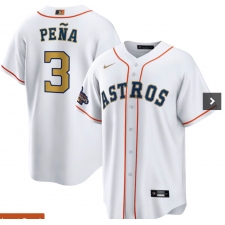 Men's Houston Astros #3 Jeremy Pena Nike White Gold 2023 Gold Collection Replica Player Jersey
