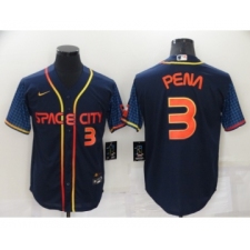 Men's Houston Astros #3 Jeremy Pena Number 2022 Navy Blue City Connect Cool Base Stitched Jersey