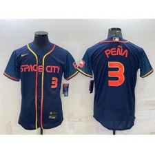 Men's Houston Astros #3 Jeremy Pena Number 2022 Navy Blue City Connect Flex Base Stitched Jersey