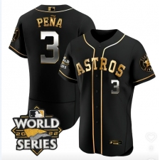 Men's Houston Astros #3 Jeremy Pena Number Black 2022 World Series patches Jersey