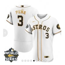 Men's Houston Astros #3 Jeremy Pena Number White 2022 World Series patches Jersey