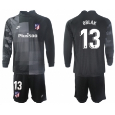 Men 2021-2022 Club Atletico Madrid black goalkeeper Long Sleeve 13 Soccer Jersey