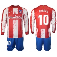 Men 2021-2022 Club Atletico Madrid home red Long Sleeve 10 Soccer Jersey