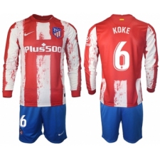 Men 2021-2022 Club Atletico Madrid home red Long Sleeve 6 Soccer Jersey