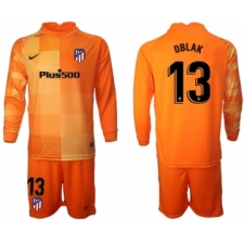 Men 2021-2022 Club Atletico Madrid orange red goalkeeper Long Sleeve 13 Soccer Jersey