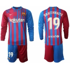 Men 2021-2022 Club Barcelona home red blue Long Sleeve 19 Nike Soccer Jersey