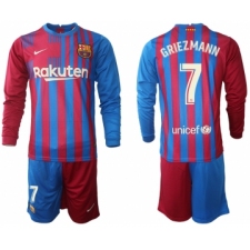Men 2021-2022 Club Barcelona home red blue Long Sleeve 7 Nike Soccer Jersey