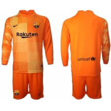 Men 2021-2022 Club Barcelona orange red goalkeeper Long Sleeve blank Soccer Jersey