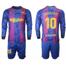 Men's 2021-2022 Club Barcelona Second away blue Long Sleeve 10 Soccer Jersey
