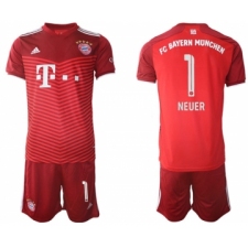 Men's FC Bayern München #1 Neuer Red Home Soccer Jersey with Shorts