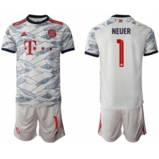 Men's FC Bayern München #1 Neuer White Away Soccer Jersey with Shorts