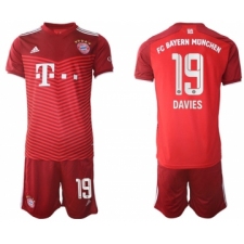 Men's FC Bayern München #19 Alphonso Davies Red Home Soccer Jersey With Shorts