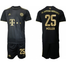 Men's FC Bayern München #25 Thomas Müller Black Away Soccer Jersey With Shorts