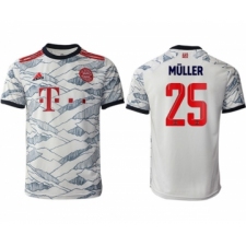 Men's FC Bayern München #25 Thomas Müller White Away Soccer Jersey