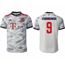 Men's FC Bayern München #9 Robert Lewandowski White Away Soccer Jersey
