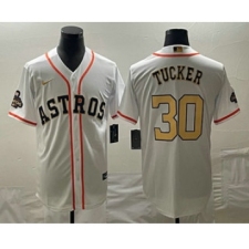 Men's Houston Astros #30 Kyle Tucker 2023 White Gold World Serise Champions Cool Base Stitched Jersey