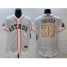 Men's Houston Astros #30 Kyle Tucker 2023 White Gold World Serise Champions Flex Base Stitched Jersey