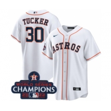 Men's Houston Astros #30 Kyle Tucker White 2022 World Series Champions Home Stitched Baseball Jersey