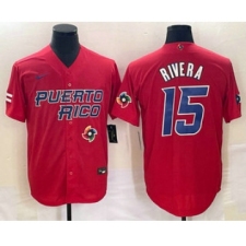 Men's Puerto Rico Baseball #15 Emmanuel Rivera 2023 Red World Classic Stitched Jerseys