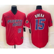 Men's Puerto Rico Baseball #15 Emmanuel Rivera Number 2023 Red World Classic Stitched Jersey1