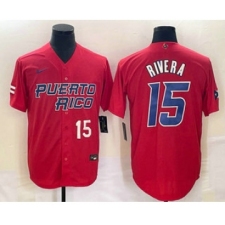 Men's Puerto Rico Baseball #15 Emmanuel Rivera Number 2023 Red World Classic Stitched Jersey