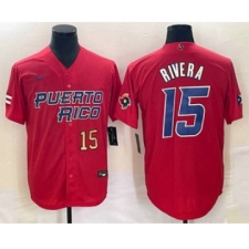 Men's Puerto Rico Baseball #15 Emmanuel Rivera Number 2023 Red World Classic Stitched Jerseys