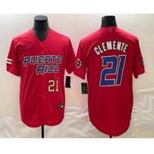 Men's Puerto Rico Baseball #21 Roberto Clemente Number 2023 Red World Classic Stitched Jersey