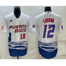 Men's Puerto Rico Baseball #23 Francisco Lindor Number White 2023 World Baseball Classic Stitched Jersey