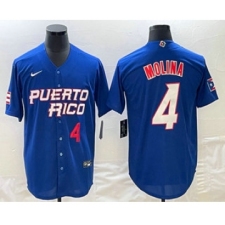 Mens Puerto Rico Baseball #4 Yadier Molina Number 2023 Blue World Baseball Classic Stitched Jersey