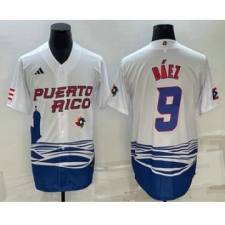 Men's Puerto Rico Baseball #9 Javier Baez White 2023 World Baseball Classic Stitched Jerseys