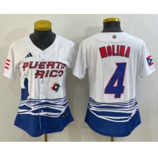 Women's Puerto Rico Baseball #4 Yadier Molina 2023 Red World Classic Stitched Jersey
