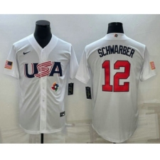 Men's USA Baseball #12 Kyle Schwarber 2023 White World Baseball Classic Stitched Jerseys