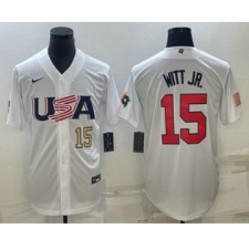 Men's USA Baseball #15 Bobby Witt Jr Number 2023 White World Baseball Classic Replica Stitched Jersey