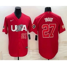 Men's USA Baseball #27 Mike Trout Number 2023 Red World Classic Stitched Jersey1