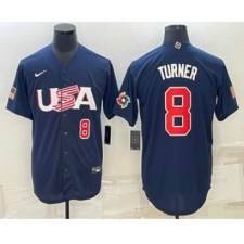 Men's USA Baseball #8 Trea Turner Number 2023 Navy World Baseball Classic Stitched Jerseys