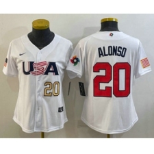 Women's USA Baseball #20 Pete Alonso Number 2023 White World Classic Stitched Jerseys