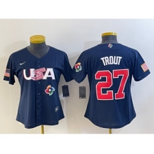 Women's USA Baseball #27 Mike Trout 2023 Navy World Classic Stitched Jersey1