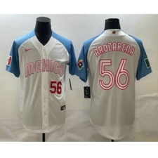 Men's Mexico Baseball #56 Randy Arozarena Number 2023 White Blue World Classic Stitched Jersey1